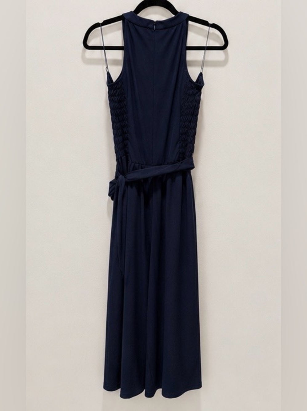 NWT London Times Navy Smocked Wide Leg Jumpsuit Size 12 Pockets - Picture 3 of 8
